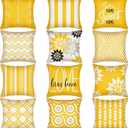 Flutesan 12 Pcs Pillow Cover 18 x 18 Inch Square Sofa Throw Pillow Covers Modern Geometric Floral Linen Decorative Cushion Covers for Home Living Room Bedroom Couch Chair Sofa Pillow Cases (Gray Blue) (Yellow)
