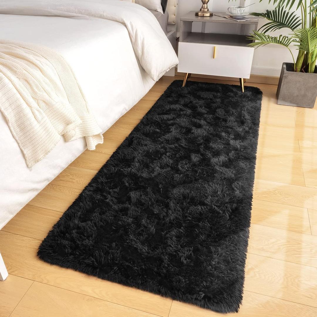 LOCHAS Ultra Soft Indoor Modern Area Rugs Fluffy Living Room Carpets for Children Bedroom Home Decor Nursery Rug 2x4 Feet, Black