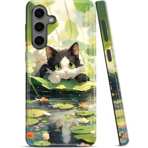 ZISKGZO Compatible for Samsung Galaxy S25 5G Case, 2 Layer Hard Shell Silicone Cover 2 in 1 Shockproof Protective Phone Case,Cute Cat Hiddening