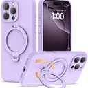 Compatible with iPhone 16 Pro Max Case 6.9'' with 360 Spin Magnetic Ring Stand[Compatible with Mag-Safe] Soft Liquid Silicone 16 Pro Max Case for Men Women, Light Puple