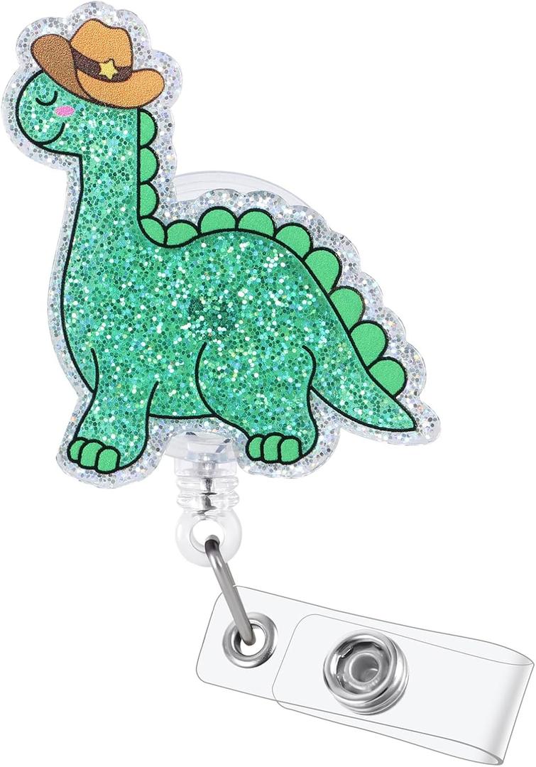Dinosaur Cowboy Funny Badge Reel, RN Badge Buddy, Cute ID Name Work Badge Holder with Retractable Clip Accessories for LPN CNA MA Nurse Doctor Nursing Student and Medical Workers, Nurse Gifts