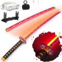 RENGENG Light Up Sword, 40 Inches Rechargeable Plastic Anime Replica with Belt & Stand, Original Texture Anime Sword (Kokushibo)