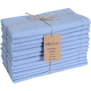 Hemstitch Cloth Dinner Napkins Cotton Set of 12 - Soft Durable Washable - Ideal for Farmhouse Parties Wedding Christmas Easter - Perfect Everyday Use Table Cloth Napkins 18x18 Light Blue