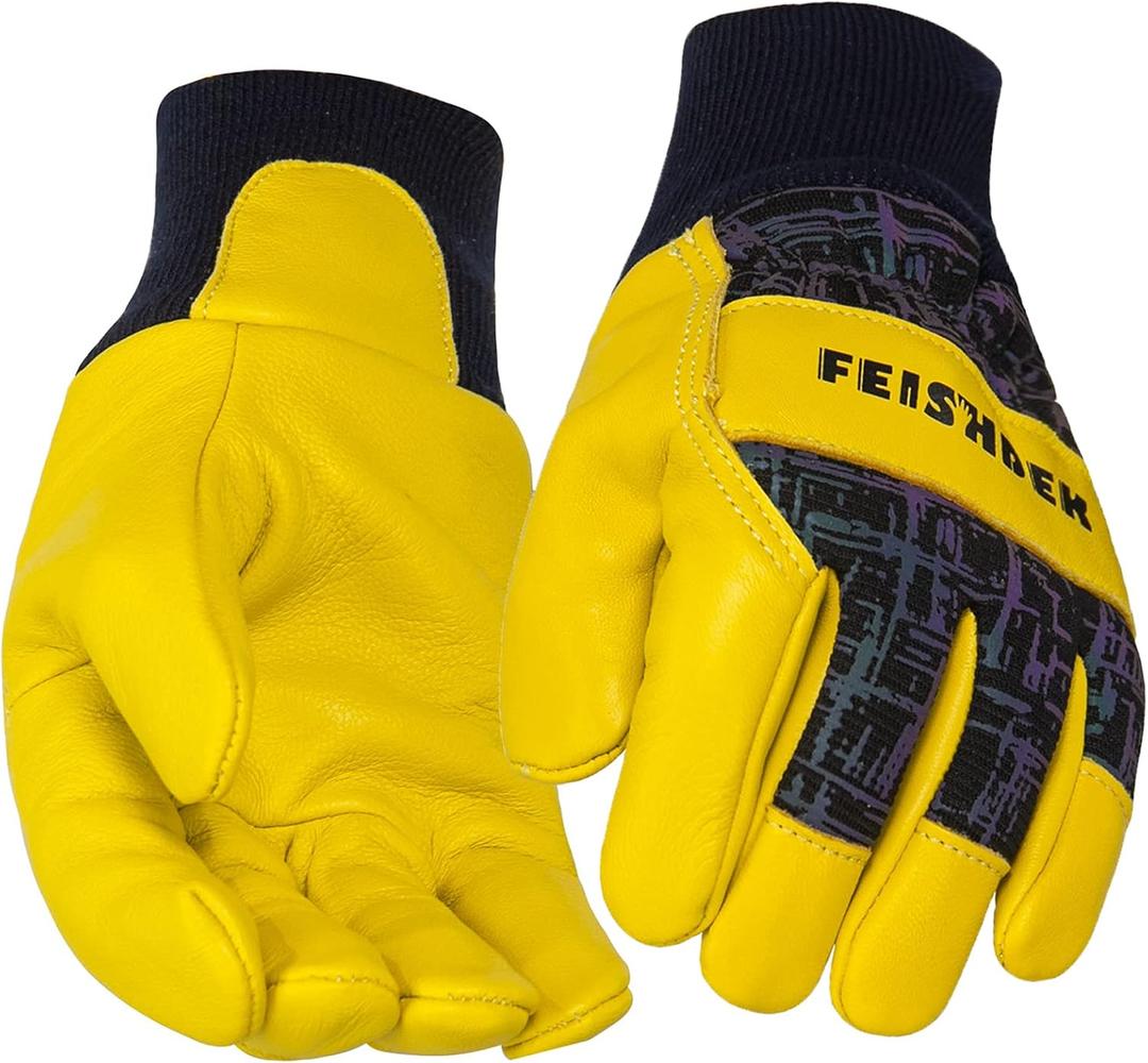 Kids Winter Gloves, 3M Thinsulate Lined Warm Insulated Toddler Work Gloves with Soft Sheepskin for Cold Weather (Large (7-9 Years Old), Black - Elastic Sleeve)