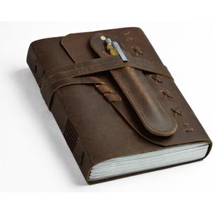 Leather Journal Notebook for Men & Women Daily Vintage Leather Bound Journal Travel Notebook 290 Lined Paper Diary Writing Journal Travelers Scrapbook Poetry Sketchbook Small Leather Gifts with Pen (6 x 4.5)