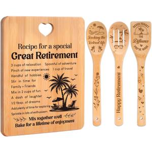 Retirement Gifts for Woman/Men 2026, Happy Retirement Bamboo Cutting Board Set for Colleagues, Friends, Teachers, Bosses, Parents, Family - Recipe for a Special Great Retirement.