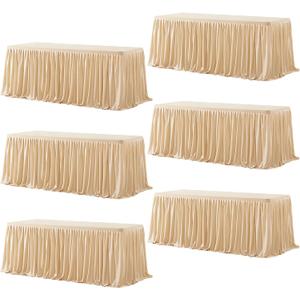 Wish Care 6 Pack Champagne Rectangle Table Clothes for 8 Foot Tables, Polyester Fitted Tablecloths 8ft Stretch Table Cover for Wedding, Birthday, Parties, Trade Show, Craft Show, 96" x 30"