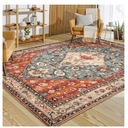 Lahome Boho Tribal 8x10 Area Rugs for Living Room, 8 x 10 Washable Rug for Bedroom Aesthetic, Large Oriental Vintage Soft Dining Room Carpet for Under Table Playroom (Rust/Dull Teal,8x10ft)