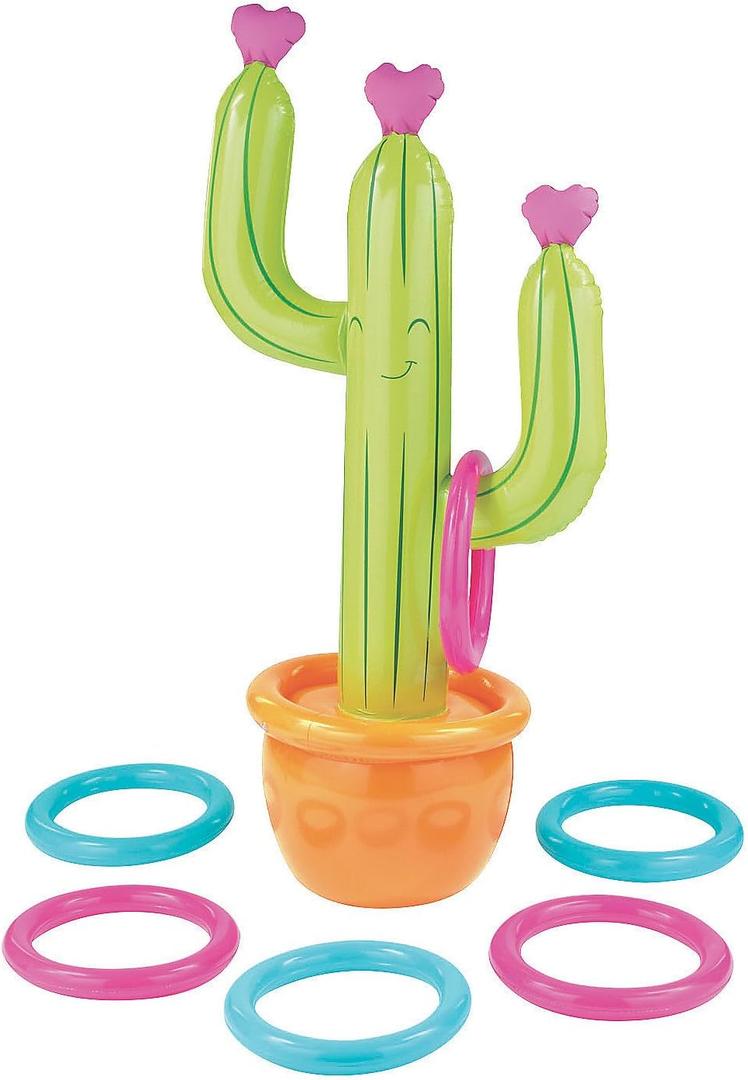 Inflatable Cactus Ring Toss Game with Hearts (Includes 6 Rings and Stands 5 feet Tall) Perfect Valentine's Day Party Game