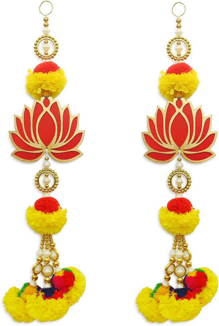 Set of 2 Lotus & Marigold Hangings Latkan for Home Diwali Decoration Wall Hangings for Temple Pooja Room Decoration | Lotus Back Dropper showpiece for Decor Ganpati, Navratri, Wedding, Ganesh Pooja