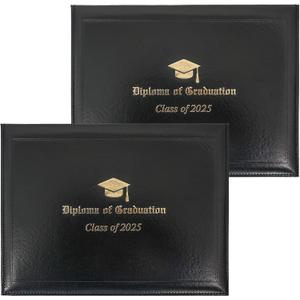 GraduationMall Leatherette Imprinted Diploma Cover for Certificate 8.5"x 11" Class of 2026 Padded Graduation Diploma Holder Black,2 Packs