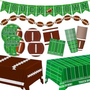 Football Party Decorations Football Party Supplies Dinner Plates Napkins Cups Banner Touchdown Tablecloth for Football Birthday Game Day Tailgate Decorations Serve 24
