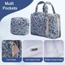 Cute Quilted Floral Makeup Bag(2Pcs)，Coquette Aesthetic Cosmetic Bag，Travel Toiletry Bags， Kawaii Aesthetic pouch for Women (14-BlueVine)