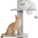 Cat Tree Floor to Ceiling Cat Tower with Adjustable Height (98-110 Inches), 5-Tier Carpet Cat Climbing Tower Tall Cat Trees with Platforms and Dangling Balls for Indoor Cats, White Grey