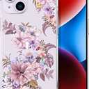 ENDIY Compatible with iPhone 14 Plus Case Flower Floral for Women Girls Girly Cute Designer Phone Protector Clear with Design Transparent,Impressive Flowers