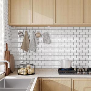 Yoillione Peel and Stick Backsplash for Kitchen: Self Adhesive Wall Tiles for Bathroom - Vinyl Thick Back Splash Tile (10, White with Black Trim)