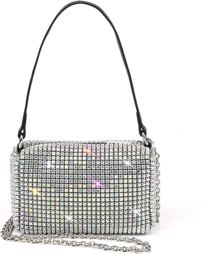 Bling Bling Crystals Evening Clutch Bag for Women Girls Sparkling Crossbody Bag Wedding Prom Party Club Purses Handbags (White&colorful Diamonds)