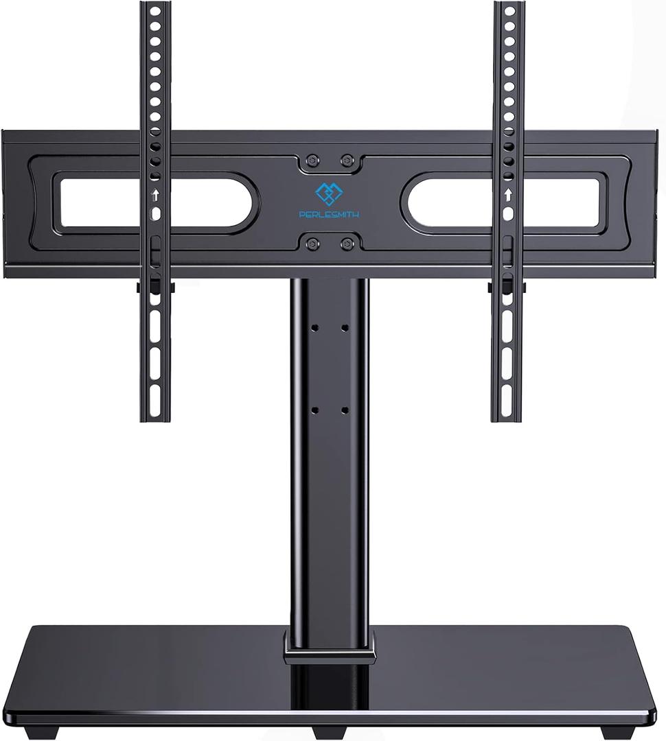 PERLESMITH Universal TV Stand Table Top TV Base for 32-82 inch LCD LED OLED 4K Flat Screen TVs-Height Adjustable TV Mount Stand with Tempered Glass Base, VESA 600x400mm, Holds up to 99lbs PSTVS11