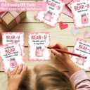 Valentines Day Cards for Kids School, Bear Designs of Valentine Cards with 24 Crads & 24 Bear squishies for Valentine's Day Kids Classroom Gifts Exchange Party Favors for Boys Girls