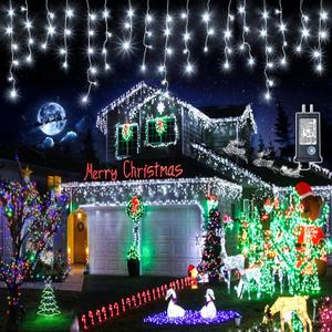 99ft 1216 LED Icicle Christmas Lights Outdoor - 8 Modes Icicle Lights with 228 Drops, Waterproof Plug in Fairy Curtain Light with Timer Memory for Party Holiday Wedding Decorations, Cool White