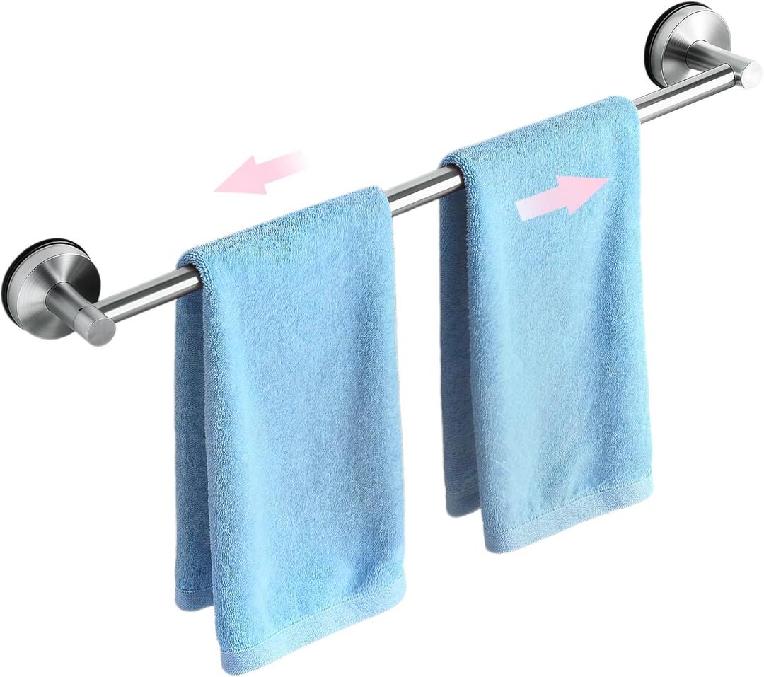 Adjustable 11-20 Inch Towel Bar for Bathroom Wall, Stainless Steel Towel Racks for Bathroom, No Drill Towel Holder with Strong Suction Cups, Space-Saving Bathroom Accessories for Home(Silver)