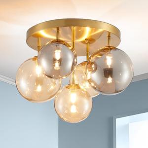 Shrine Lighting Gold Bubble Glass Ceiling Light, Flush Mount Ceiling Light for Living Room, D14'' x H12'', G9*4 Sockets, Globe Glass Shade & Gold Finish Frame