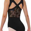 Women Lace Leotard for Dance Ballet Tank Crisscross Back, Ballerina Gymnastics Dancewear (Large, A1-black)