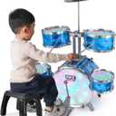 Kids Drum Set for Toddlers with 5 Jazz Drum Kit & Lights (Vibrating-Controlled) & Alloy, Musical Instruments Toys, Boys Gifts for Aged 1-3 3-5
