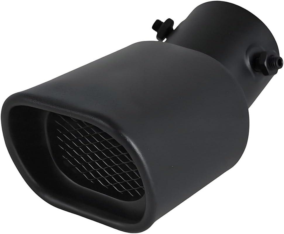 Stainless Steel Car Exhaust Square Tip, 2.5" to 3.7" Universal Car Exhaust Pipe Tail Throat Tail Pipe, Modification Tailpipe Flue Muffler Rear Tip Pipe with Mesh (Curved,Frosted Black)