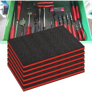6 Pack Tool Box Foam,Foam Inserts for Cases, 22 x 18 x 1 InchTool Box Liner Polyethylene Tool Foams Sheets, Toolbox Kaizen Organizer and Storage Tool Shadow(Red, Black)