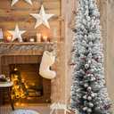 6ft Pencil Snow Flocked Christmas Tree, Artificial Full Appearance Holiday Decoration Tree, Slim Skinny Xmas Tree with 316 Snow Flocked Tips & for Indoor Home Party Decor