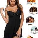 Avidlove Women Nightgown Sexy Sleepwear Lace Chemise V-neck Modal Babydoll Lounge Dress (Black, XL)