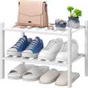 viewcare White Small Shoe Rack for Entryway,2-Tier Bamboo Shoe Organizer for Hallway Closet, Free Standing Shoe Racks for Indoor Outdoor, 2-Tier_Samll