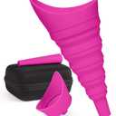 Female Urination Device Foldable Urine Funnel, Pee Funnel for Women with Extension Tube & Waterproof Case, Stand to Pee for Travel Camping Hiking (Purplish Red with Waterproof Bag and Box)