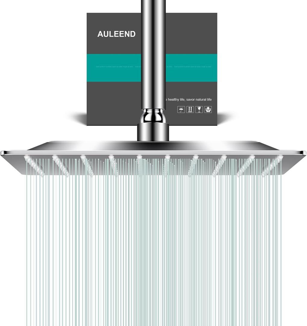 Square Rain Shower Head, High Flow Stainless Steel,Work with any decorative styleAll Metal Rainfall Shower Head (Chrome, 10)