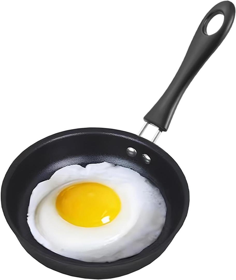 4.92 Inch Non Stick Omelette Mini Frying Pan for One Egg, Easy Clean Round Small Pan with Ergonomic Handle, Stainless Steel Heat Resista-nt Non Stick Pot for Single Eggs Pancakes