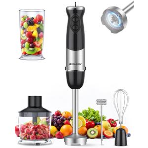 Immersion Blender Handheld 1000W 5 in 1 Corded Stick Hand Blender Kitchen with 12 Speed, BPA-Free, Mixing Beaker, Chopper, Whisk, Milk Frother, Perfect Emulsifier for Soup, Baby Food, Sauce, Puree (Black)