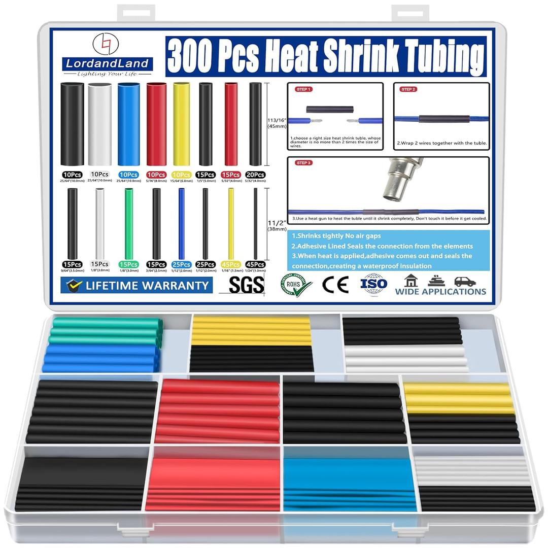 2 x 300PCS Heat Shrink Tubing 2:1 6 Colors 11 Sizes Electrical Wire Cable Wrap Assortment Electric Insulation Heat Shrink Tube Kit with Box(6 colors/11 Sizes), Black, Red, Blue, Yellow, Green