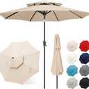FLAME&SHADE 9ft Patio Umbrella - 2 Tiers Outdoor Umbrella with Push Button Tilt and Crank for UV Protection, Table Market Umbrella for Garden, Deck, Backyard, Pool and Beach(Beige), 9 FT Double Top