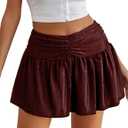 Avidlove Women Ruffle Skirt with Ruched Waist - Mini Lingerie Skirt in Solid Glitter Dark Red, M