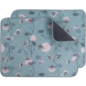 IEUUMLER Washable Pee Pads for Dogs, 2 Pack Non-Slip & Waterproof Pack Whelping Pad, Reusable Washable Puppy Potty Training Pad with Fast Absorbent for Playpen EU007 (Green Daisy, 24"X18"-2pcs)