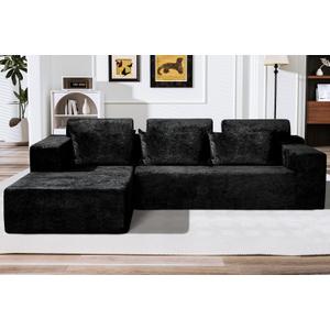HABUTWAY 105" L-Shape Modular Sectional Sofa Couch for Living Room,No Assembly Required,Modular Comfy Sofa with Deep Seat for Living Room Bedroom,Luxury Distressed Velvet(Left,Black)
