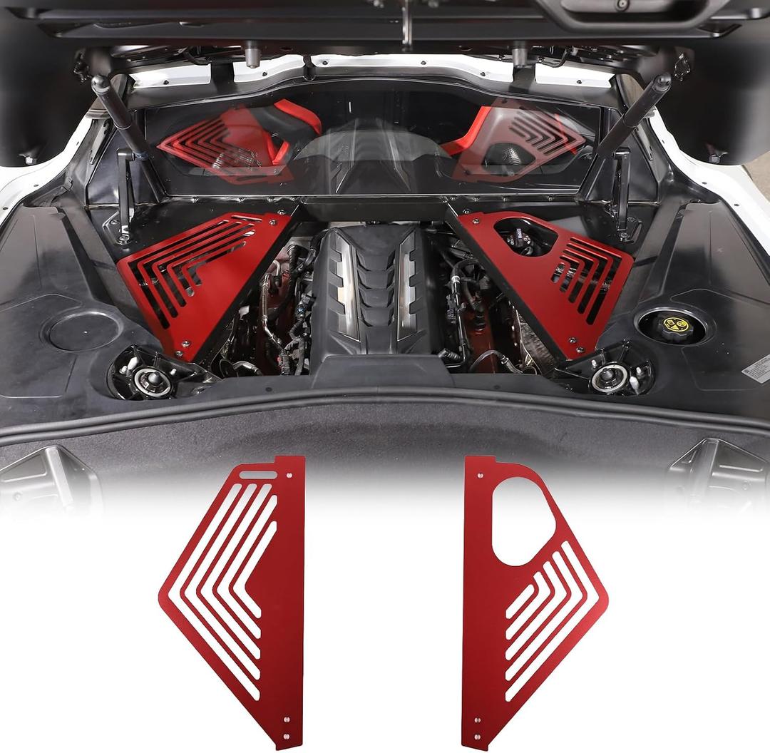 Engine Bay Panel Cover Compatible with Chevrolet Corvette C8 Stingray 2020-2024, Aluminum Engine Compartment Left Right Engine Case Guard Protector Accessories, Not for E-ray Version (Bent Hole)