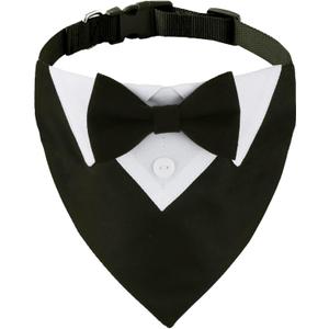 ADOGGYGO Formal Dog Tuxedo, Wedding Dog Collar with Bow Tie, Adjustable Pet Wedding Collar Bandana for Small Medium Large Dogs (Medium, Black)