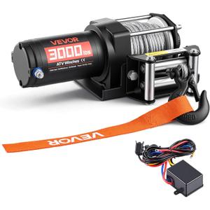VEVOR 3000 lbs Electric Winch, 12V DC ATV/UTV Winch with 3/16 in x 39.4 ft Steel Wire Rope & Wired Remote Control, IP55 Waterproof, Aluminum Housing Fairlead Mount Plate for Towing ATV, Black