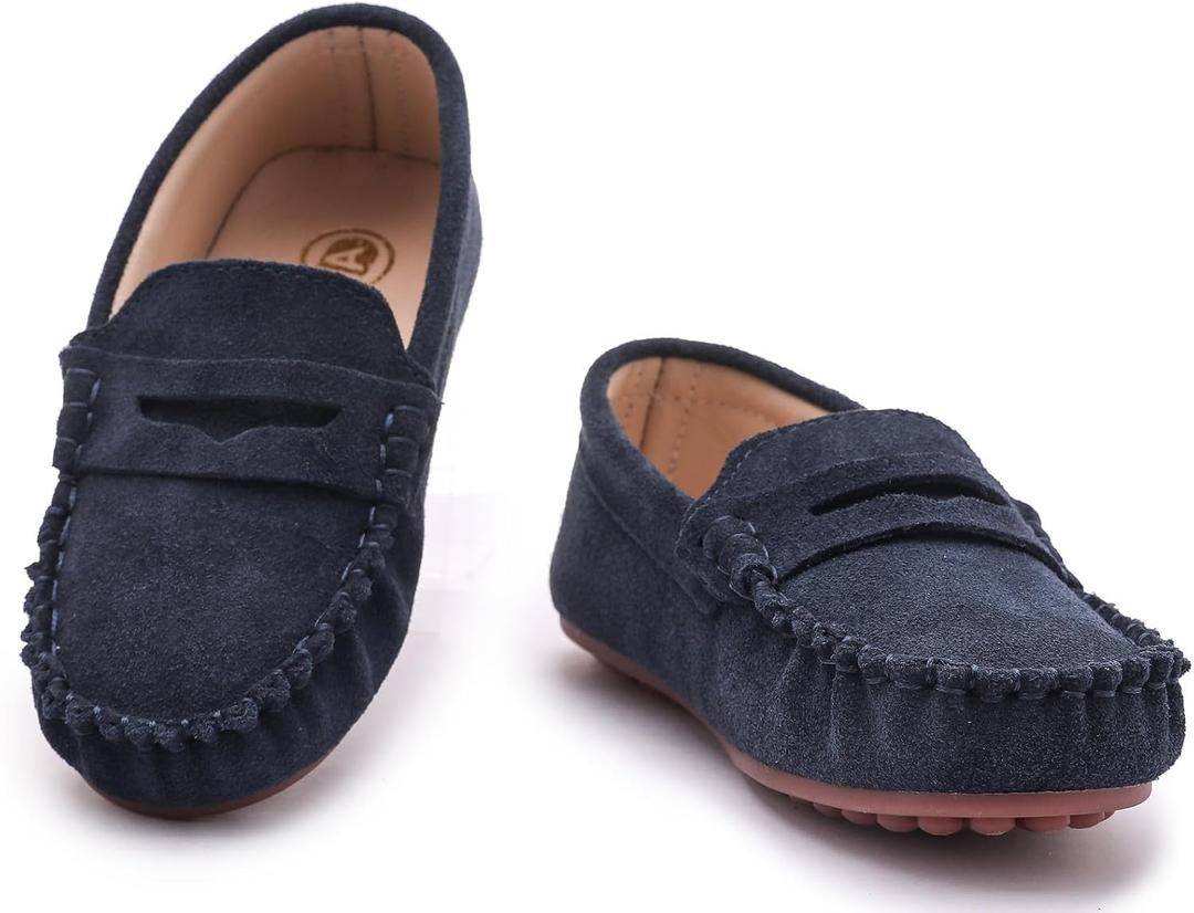 DADAWEN Toddler Little Kid Boys Girls Soft Suede Leather Slip On Loafer Flats Dress Shoes Casual Boat Shoes Wedding Church School Oxford Shoes Loafers Blue US Size 11.5 M Little Kid