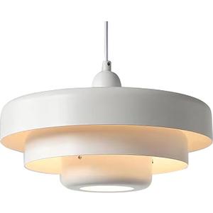 Mid Century Pendant Light Fixtures Ceiling Pendant Lighting 3-Layer Metal Shade Design Vintage Flush Mount Light for Dining Table Kitchen Island Hallway (White)