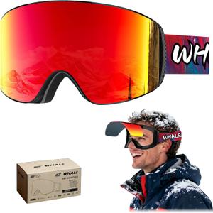 Whale Magnetic Flip-up Ski goggles, eyewear-style goggles For Men, Women And teenagers - 100% UV Protection (Red Polarizer, Child/6-14)