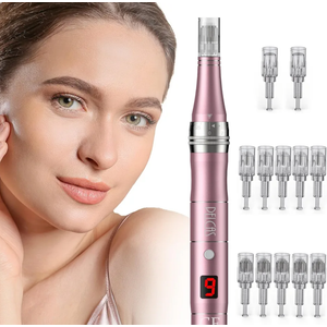 PELCAS Dermapen Microneedling Pen, Electric Microneedle Derma Pen LCD Display with 12pins 36pins Nano Needles Cartridges