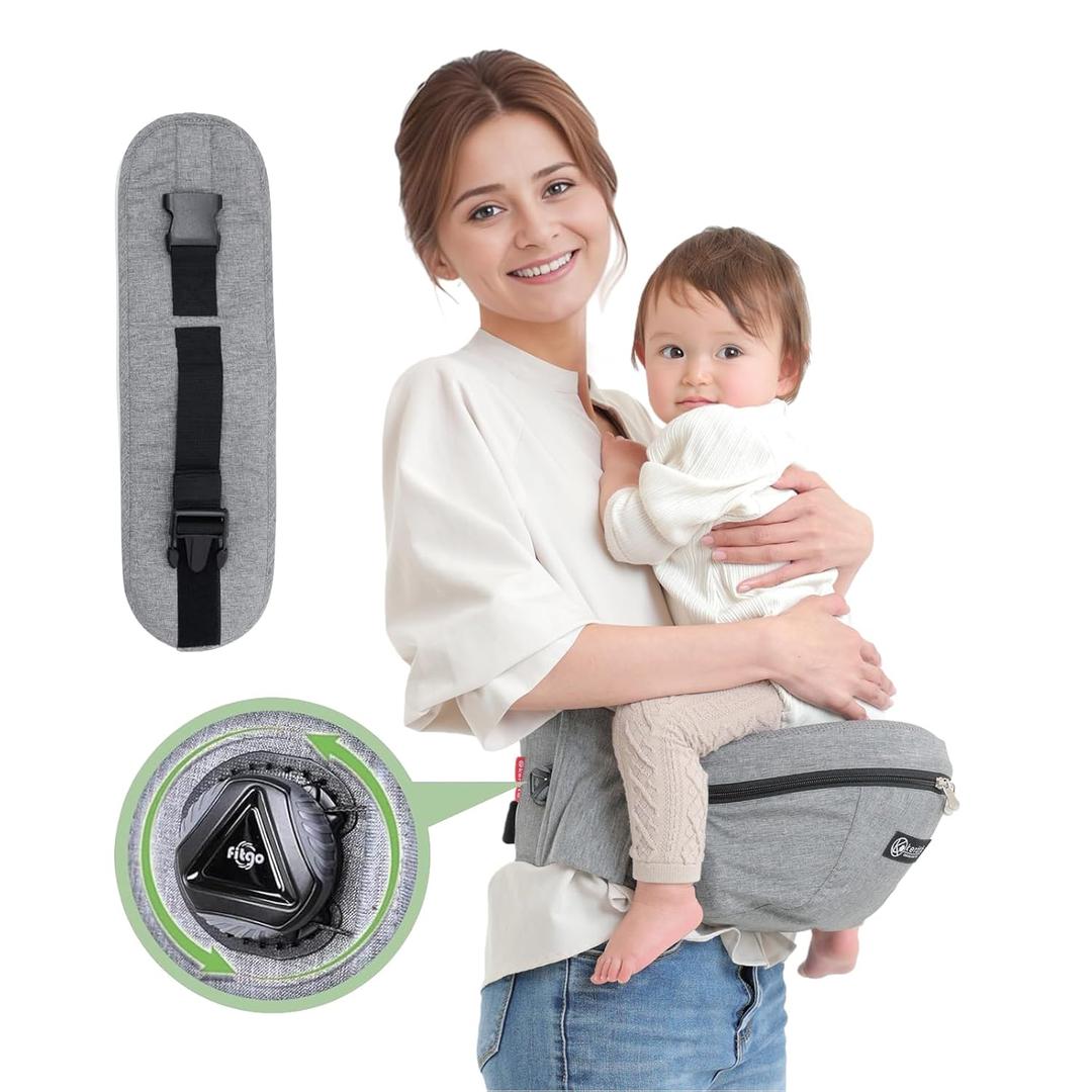 Baby Hip Carrier for Newborn to Toddler Up to 45LBS, Ergonomic Front Hip Seat Carrier with Dual Dial Lock and Adjustable Waistband, Infant Hipseat with Pocket Storage for Carrying,Feeding-Grey (Large - 58IN Waist)
